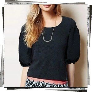 Vintage 2011 Black Textured Fabric Top w Puff Sleeves (S) by Postmark